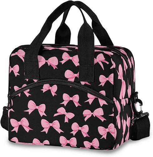 ALAZA Pink Bow Black Lunch Box for Men Women Adults Insulated Lunch Bag Cooler Bag with Adjustable Shoulder Strap for Work Picnic Travel — 28% off
