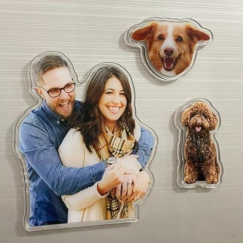 Personalized Photo Fridge Magnet, Custom Dog Cat Family Image Acrylic Refrigerator Magnets, Magnetic Picture Decoration for Home RV School Office Kitchen
