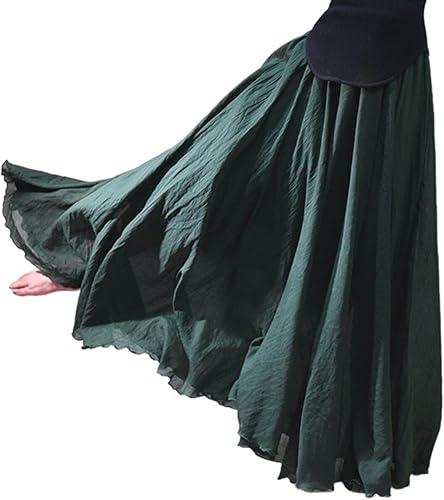 BININBOX Women's Bohemian Style Elastic Waist Band Cotton Linen Long Maxi Skirt Dress Double Layer Skirts
