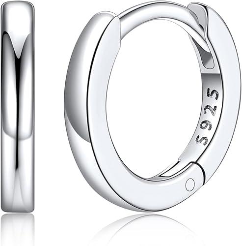 Silvora Sterling Silver Hoop Earrings for Women, Small Hoops 14K Gold Plated/925 Silver/Rose Gold/Black, Hypoallergenic Huggie Lightweight Cartilage Sleeper Earrings 8/10/12/14/16/18/20mm
