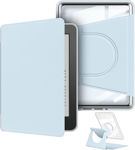 360 Degree Rotating Case for 6" Kindle (8th Generation-2016 Release), Detachable Magnetic Design Protective Adjustable Stand Cover Clear Back with Auto Sleep/Wake, Light Blue