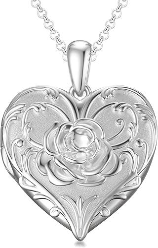 SOULMEET 10K 14K 18K Solid White Gold Heart Locket That Holds Picture Personalized Infinity Sunflower/Starburst/Rose Locket Necklace Gift for Women Man