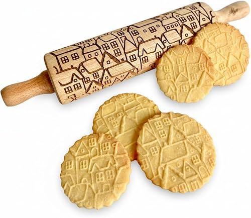 Home Sweet Home/Winter Roofs Embossing Rolling Pin – Dough and Clay Roller for Embossed Cookies and Pottery, Cookie and Ceramic Stamp, Baking Gifts for Women by Algis Crafts