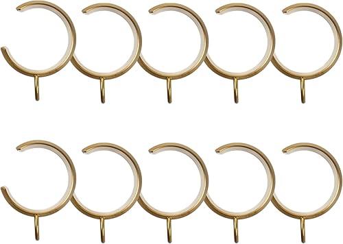 TWOPAGES 10 Pack C Shaped Curtain Rings with Eyelets, 2" Gold Metal Drapery Rings Apply for Curtain Rods