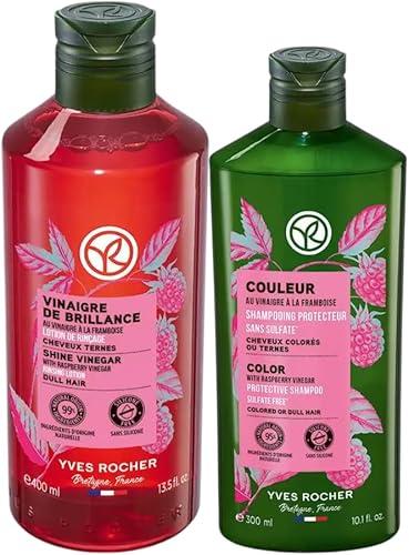 Yves Rocher Raspberry Shine Hair Vinegar And Shampoo Set of 2 – Restores Natural Women Unisex Hair Shine 400 ml./13.5 fl.oz. 300 ml./10.1 fl.oz.
