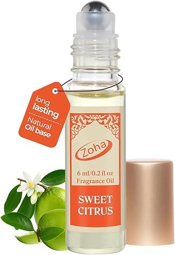 Zoha Sweet Citrus| Roll on Perfumes for Women & Men | Alcohol-free Citrus Perfume Oil | Travel Size Long Lasting Fragrance | 6ml Roller
