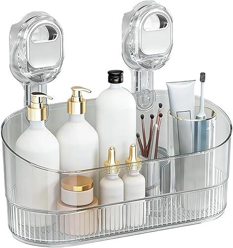No-Drill Bathroom Suction Storage Box,Corrugated Suction Cup Storage Holder,Powerful Suction Storage Box,Removable Hanging Storage Basket, No Drilling Shelves Caddy, Ripple Acrylic Wall Shelf (Clear)
