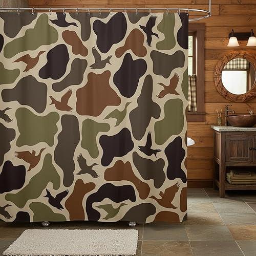 Erosebridal Duck Hunting Shower Curtain 72" Wx72 L Army Camo Waterproof Bathroom Accessories Camouflage Military Bath Curtain for Bathroom Showers Wild Woodland Farmhouse