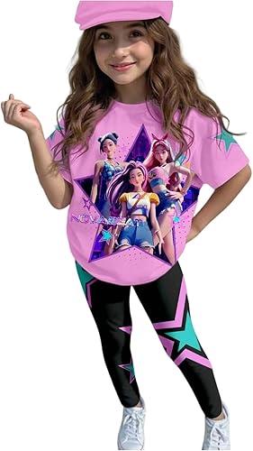 K-pop HUNTR/X T-Shirt+Pants Hunter Print Outfits Set for Unisex Kids Cartoon Adventure Y2K Short Sleeve Costume Sets
