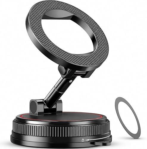 Magnetic Car Phone Holder Mount, Compatible with MagSafe, 108LBS Vacuum Suction Car Mount, 3000gf Magnetic Hold, 360° Adjustable Foldable Dashboard Windshield Phone Mount for iPhone 17-12 & Android