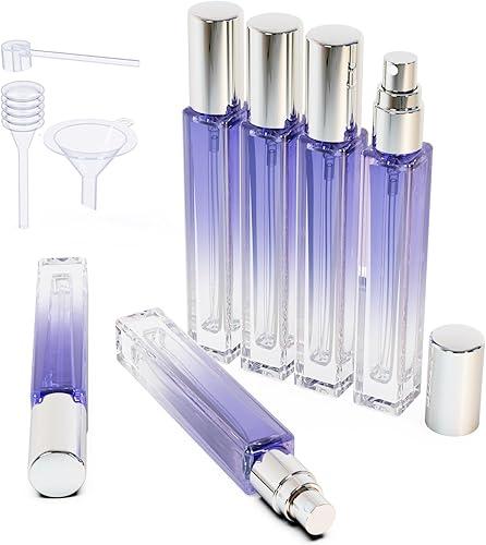10ml 6Pack Refillable Perfume Travel Bottle,Mini Glass Spray Bottles, Fine Mist Portable Travel Perfume Atomizers (Blue+silvery cap)