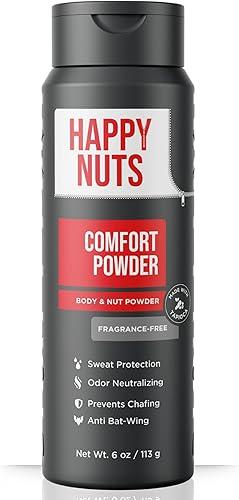 HAPPY NUTS Comfort Powder Deodorant For Men: Anti-Chafing, Sweat and Odor Control for Jock Itch, Aluminum-Free, 6 oz (1 Pack), Fragrance-Free