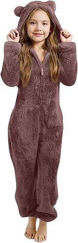 Girls Fleece Jumpsuits Kids Hooded Rompers Costume Fuzzy Cute Onesie Winter Clothes Warm Playsuit Jumper