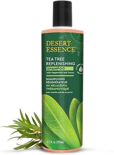 Desert Essence Tea Tree Oil Replenishing Shampoo, 12.7 fl oz, Gluten Free, Vegetarian, Non-GMO, Paraben Free - Moisture Replenishing Shampoo with Peppermint & Eucalyptus Oils to Deeply Cleanse Hair