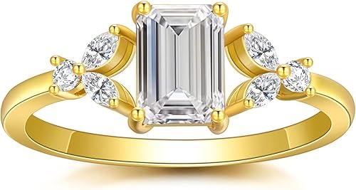 1CT Emerald Cut Gemstone Rings for Women 10K 14K 18K Gold Gemstone and Moissanite Ring Promise Engagement Wedding Anniversary Ring for Her Size 4-15