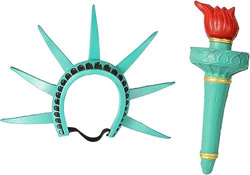 Statue of Liberties Crowns and Torch Set for Womens Teens Halloween Costumes Cosplay Props Patriotic Party Accessories