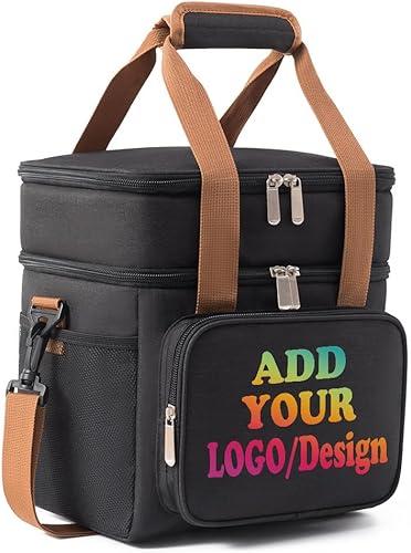 SMALL COLOR Personalized Lunch Cooler Box Bag Custom Insulated Tote Bag With Print Logo/Text/Photo (Black)