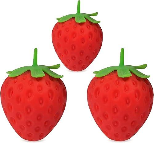 Strawberry Squishy Stress Balls for Kids & Adults - Realistic Fruit Fidget Squeeze Toys for Anxiety Relief, ADHD, Autism - Slow Rising Sensory Dough Ball Party Favors & Gifts