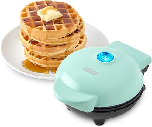 Dash Mini Waffle Maker- Compact Electric Iron for Creative Homemade Treats - Nonstick Surface - Easy-to-Clean - Perfect for Kids & Families - Aqua