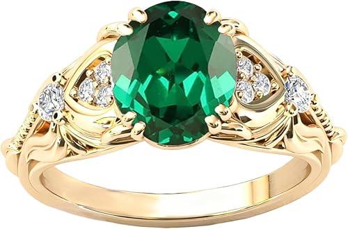 10K 14K 18K Gold Oval Cut Gemstone Vintage Rings for Women 2 Carats Gemstone and Moissanite Promise Statement Anniversary Ring for Her Size 4-15