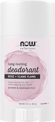 NOW Foods Solutions, Long-Lasting Deodorant Stick, Rose and Ylang Ylang Scent, Odor Neutralizing and Keeps You Fresh, 2.2-Ounce