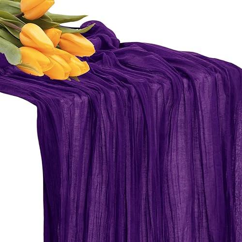 MDS Pack of 20 Cheesecloth Table Runner 35x120 Inch, 10FT Long Gauze Cheese Cloth Table Runner for Wedding Party Birthday Bridal Shower Farmhouse Garden Boho Rustic Table Decoration - Purple