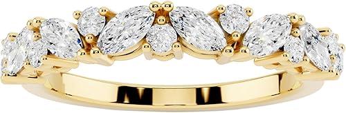 1.42 Carat Marquise and Round Moissanite Half Eternity Band Ring for Women 14K Gold Plated 925 Sterling Silver D Color VVS1 Stacking Anniversary Wedding Engagement Ring Gift
