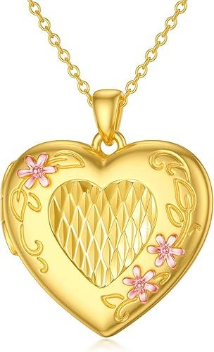 SOULMEET Sunflower/Rose/Daisy Heart Locket Necklace That Holds Pictures Keep Someone Near to You Sterling Silver/Gold Personalized Photo Locket Gift
