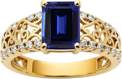 10K 14K 18K Gold 2 Carat Emerald Cut Vintage Gemstone Engagement Ring for Women Filigree Birthstone Anniversary Promise Ring Size 3-16