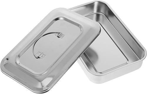 Stainless Steel Tray with Square Lid 9.44X6.49X1.96In Instrument Organizer Box for Home Health and Nail Tool Disinfection
