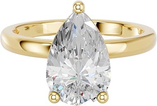 IGI Certified 1 Carat to 5 Carat F/VS Pear Cut Lab Grown Diamond Solitaire Engagement Rings for Women, Made in Solid Gold