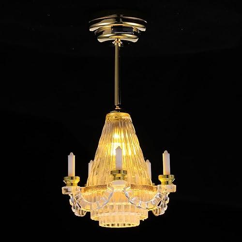 NUOBESTY Dollhouse Ceiling Lamp, 1:12 Scale Dollhouse Hanging Lights Led Miniature Doll House Light Battery Operated Miniature Chandelier for DIY Doll House Furniture Accessories