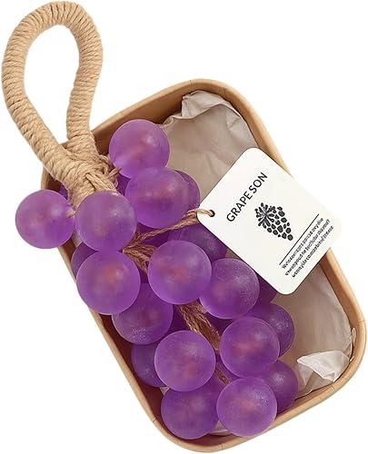 Handmade Grape Soap on a Rope, Decorative Grape Soap for Hand Face, Natural Cold Process Artisan Soaps, Lasting Fragrance (Round-Purple)