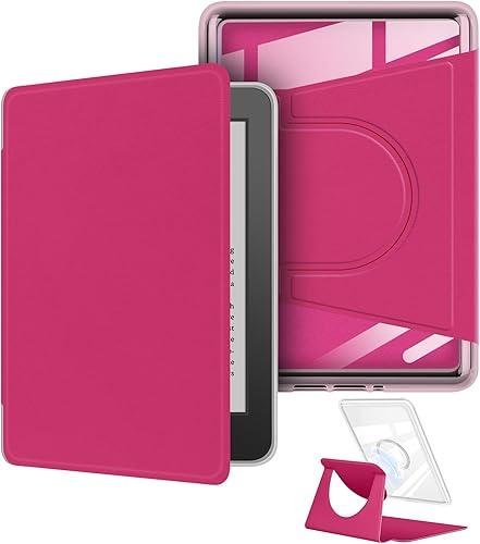 360 Degree Rotating Case for 7" Kindle Colorsoft (1th Generation-2025/2024 Release), Detachable Magnetic Design Protective Adjustable Stand Cover Clear Back with Auto Sleep/Wake, Raspberry — 16% off