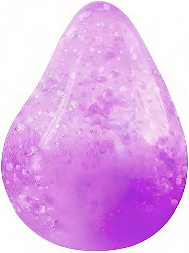 Sensory Squishy Water Drop Fidget Toys, Glitter Sparkle Filling Squeeze Toy, Super Soft Solid Squish Stress Ball Relief Toy for Adults 3.25 Inch (Purple)