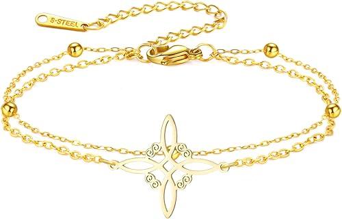 Dreamtimes Witches Knot Anklet Celtic Magic Knot Protection Symbol Beach Wiccan Foot Chain Stainless Steel Spiritual Gift for Women Adjustable Chain Ankle Bracelet