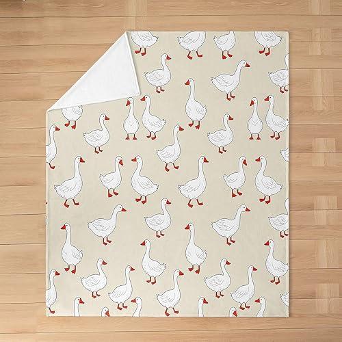 Erosebridal Cute Goose Flannel Blanket Queen Inch Funny Animal Fleece Blanket White Geese Fuzzy Plush Throw Kawaii Cartoon Yellow Living Room Decor
