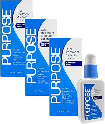 Purpose Dual Treatment Moisture Lotion with SPF 10 – Oil-Free, Fragrance-Free Daily Moisturizer for Sensitive Skin - 4 Fluid Oz. (Pack of 3)
