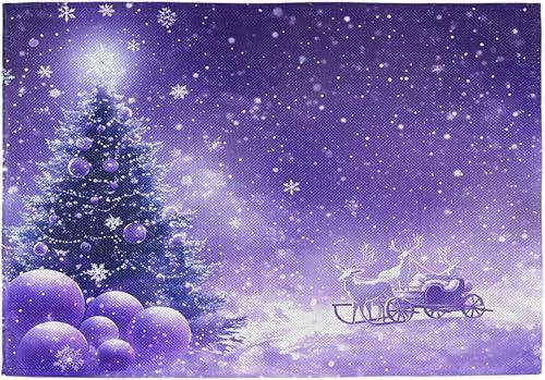 ALAZA Burlap Christmas Placemats for Dining Table Purple Xmas Tree Snowflakes Placemat Set of 4 Table Settings Table Mats for Home Kitchen Holiday Decoration