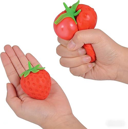 Strawberry & Dragon Fruit Stress Ball – Slow Rise Squeezable Fruit, Soft Fidget Ball for Adults, Portable Desk Accessory & Party Favor (1 Strawberry)