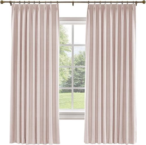 TWOPAGES 52 W x 102 L inch Pinch Pleat Darkening Drape Faux Linen Curtain with Blackout Lining Drapery Panel for Living Room Bedroom Meetingroom Club Theater Patio Door (1 Panel),Pink Lemonade
