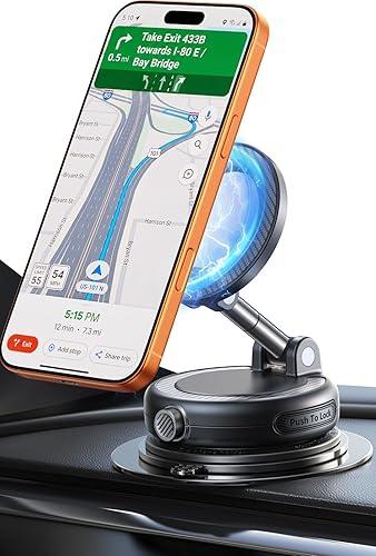 NeverFall Car Phone Mount for MagSafe, 89lbs Vacuum Suction, Strong Magnetic Dashboard & Windshield Mount, 360° Adjustable Phone Holder for iPhone & All Phones, Carbon Fiber