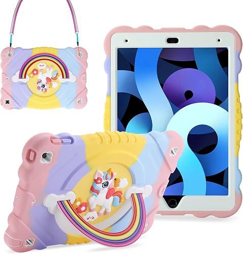 XZC Case for iPad 9th/8th/7th Generation 2021/2020/2019(10.2 inch), Unicorn Cute Cover Heavy Duty Shockproof Protective Case with Built-in Stand Strap for Kids Girls Women (Rainbow)