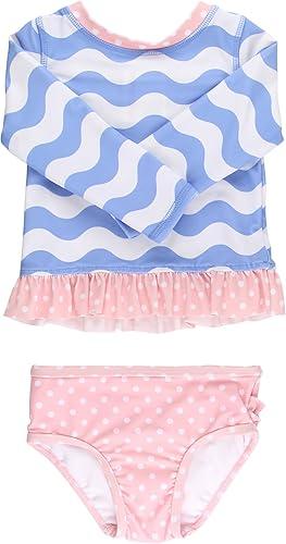 RuffleButts Baby/Toddler Girls Long Sleeve Rash Guard UPF50+ Sun Protected Bikini Swimsuit