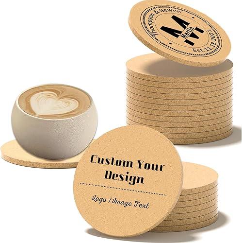 1-150 Pcs Personalized Wedding Coasters Custom Cork Coasters Drink Bar with Own Logo Text Name Bulk Non-Slip Heat-Resistant, Personalized Birthday Anniversary Housewarming Gift (Regular Versions(7mm))