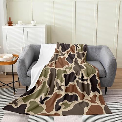 Erosebridal Duck Hunting Flannel Blanket Queen Inch Army Camo Fleece Blanket Camouflage Military Fuzzy Plush Throw Wild Woodland Farmhouse Living Room Decor