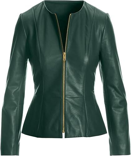 Women's Leather Jacket – Drowned Black Lambskin Biker Peplum Style, Genuine Leather