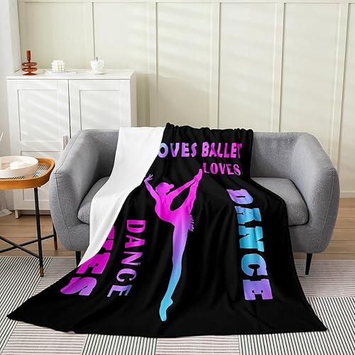 Feelyou Gymnastics Fleece Throw Blanket Throw 50"x60" Kids Dancer Flannel Blanket Plush Fuzzy for Sofa Couch Boys Girls Teens Rose Black All Season