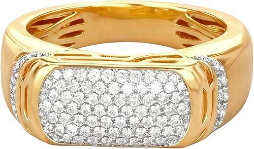 10K 14K 18K Gold Men's Pave Diamond Ring, Solid Gold Cluster Lab Diamond Wedding Anniversary Ring,Luxury Diamond Pinky Ring for Men Size 4-16