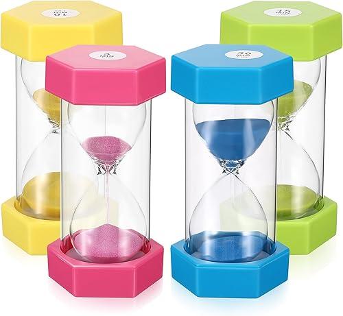 GLEAVI Visual Sand Timer for Kids, 4 Pcs Shatterproof Hexagonal Hourglass Timers (3, 10, 15, 30 Min), Anti-Roll Colorful Countdown Clock for Classroom, Toothbrushing, Study Focus, Visual Schedu — 23% off